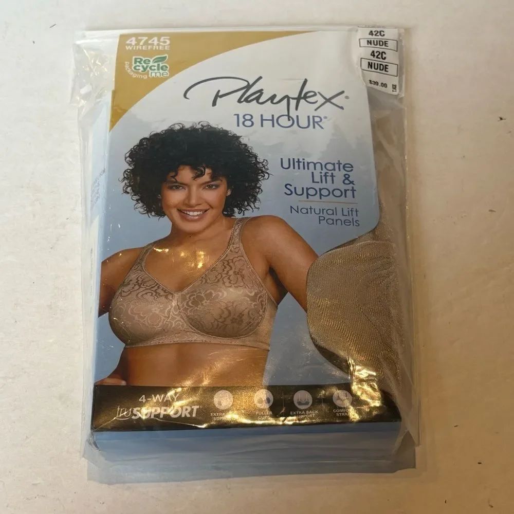 Playtex 18 Hour Women's Nude Bra Ultimate Lift & Support Wirefree NWT Size 42C